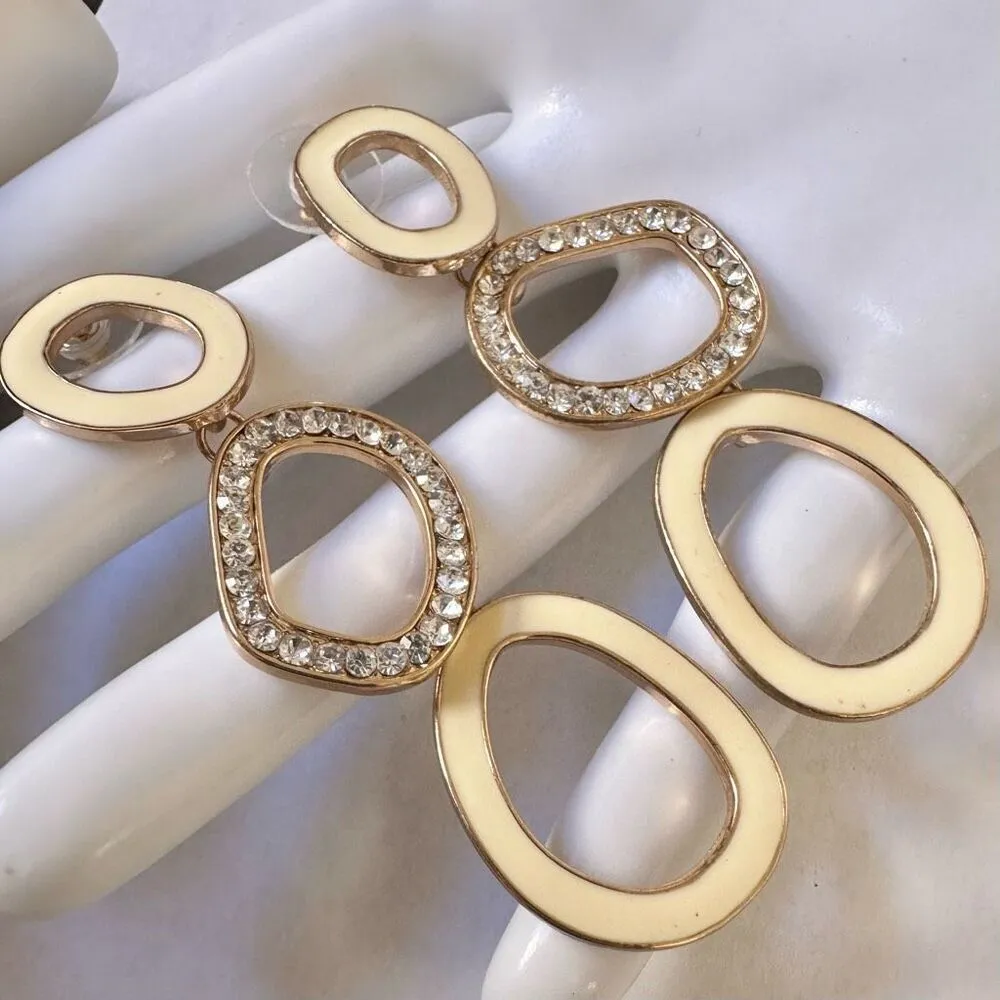 Yellow rhinestone triple tier drop earrings - Image 5