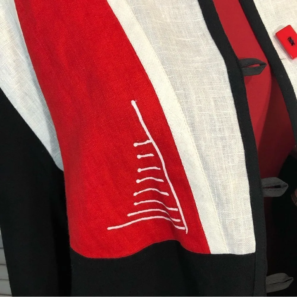 Vintage 80s 90s Color Block linen Blazer black red white Nautical theme sz S - Image 5