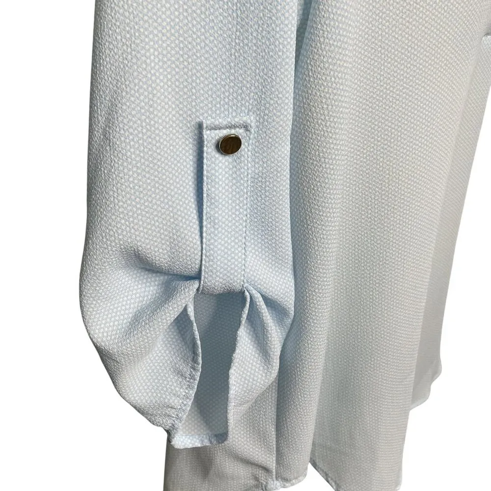 Karlie  Womens Sheer Tunic Blouse Blue Shirt Size Medium Button Up Sleeves u - Image 4