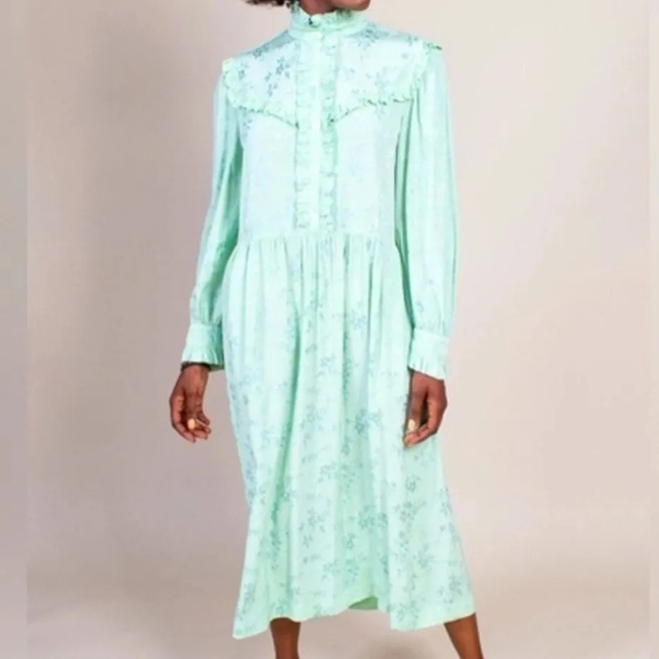 Raquel Allegra Luna Ruffle Neo Victorian Poet Dress Mint Green Size 3 - Image 5