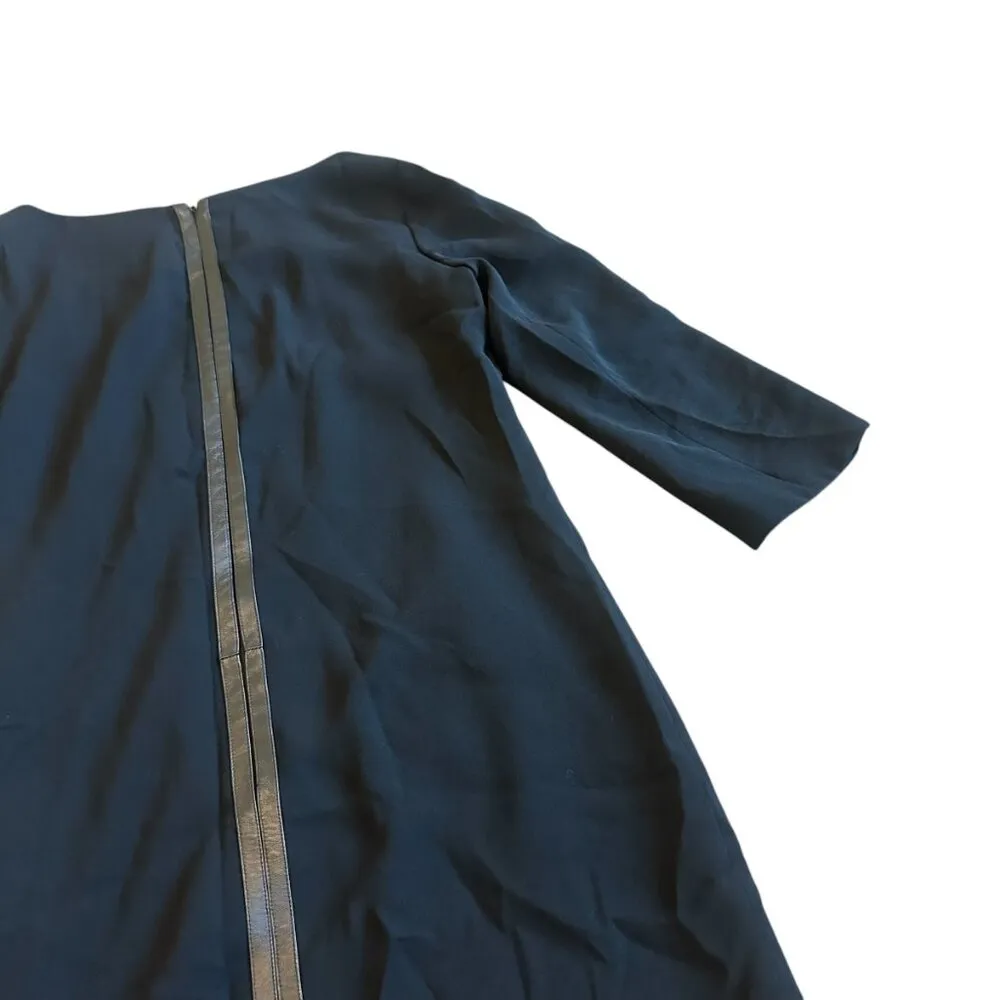 Vince Black Shift Dress w/ Leather Trim Crew Neck 3/4 Sleeves Size 6 Women's - Image 11