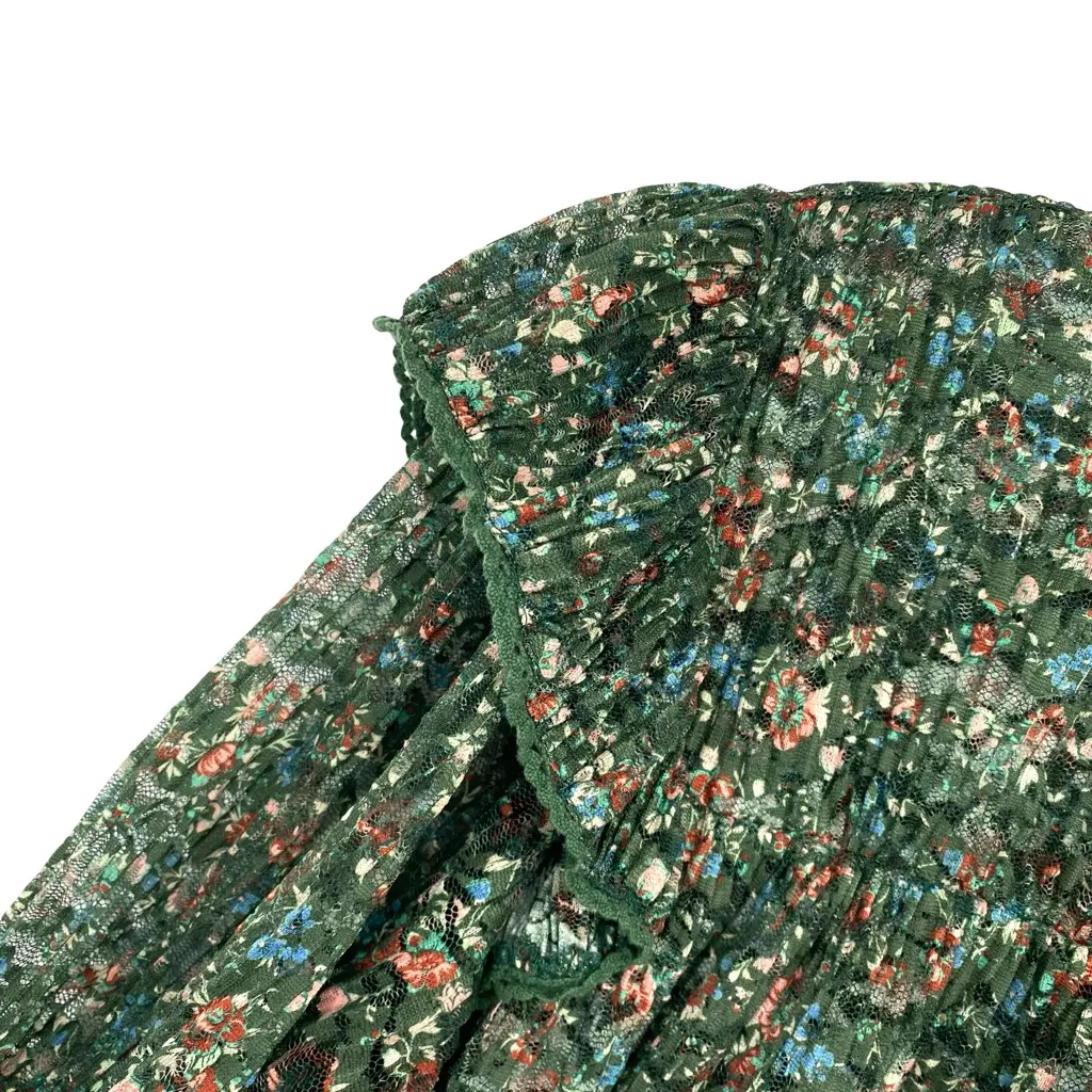Anthropologie Porridge Green Floral Lace Ruffle Blouse Top - Image 3