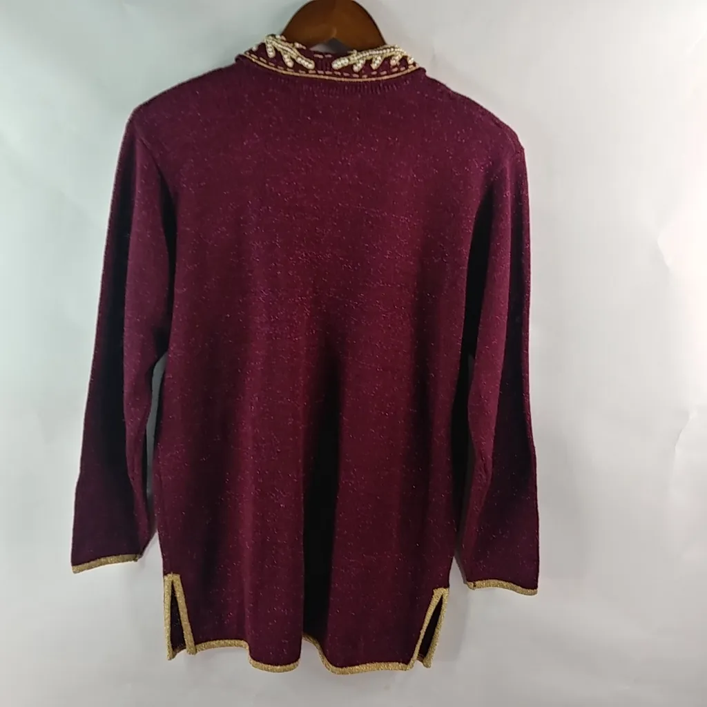 Jaclyn Smith 8  Gold Christmas Beaded Sweater - Image 7