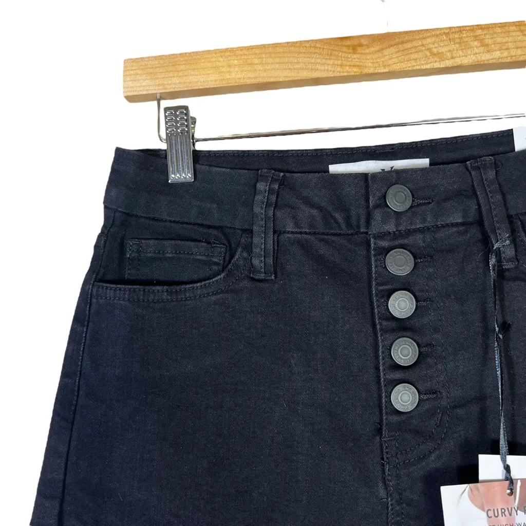 NWT YMI Jean Shorts Juniors 9 Black High Rise Button Fly Cuffed Stretch Basic - Image 5