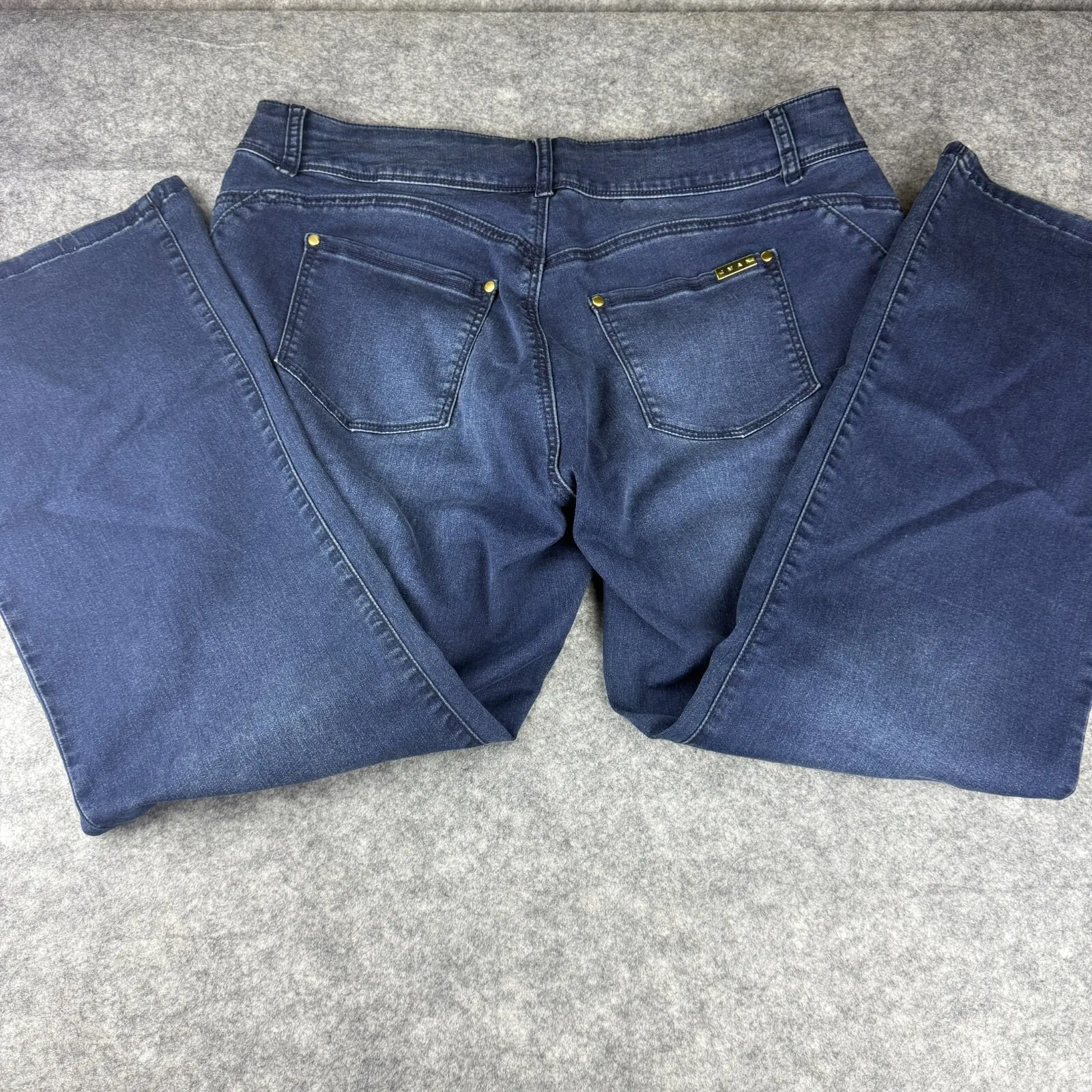 IMAN Women's Plus Size 20W Blue Denim‎ Tapered Ankle Pant Stretch 5 - Image 2