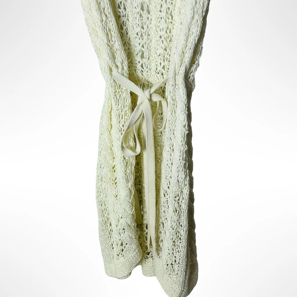 Banana Republic Ivory Crochet Knit Tie Waist Sleeveless Cardigan Size S Boho - Image 3