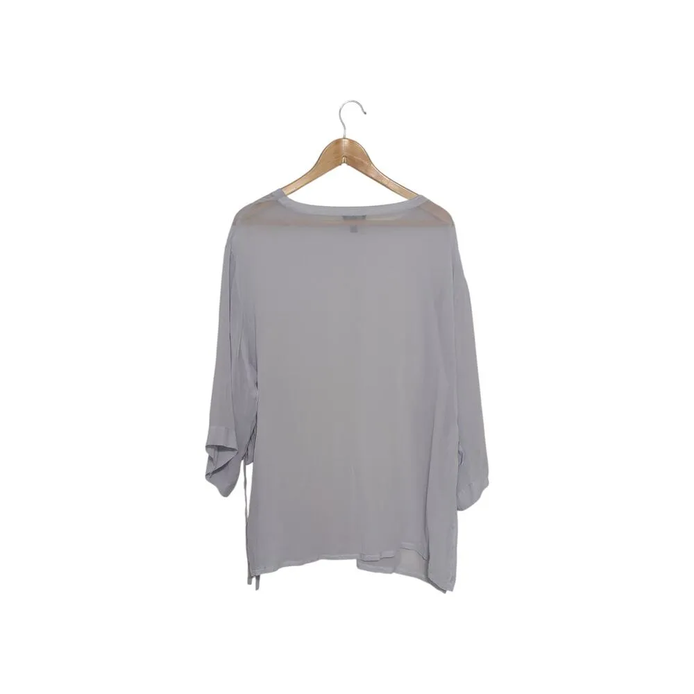Eileen Fisher Silk Georgette Side Tie Tunic Top Blouse Light Purple Gray Medium - Image 2