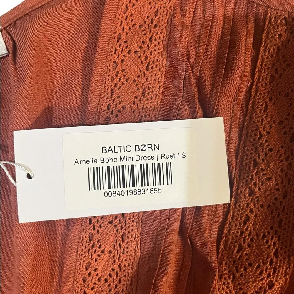 NWT Baltic Born Amelia Boho Mini Dress Rust Brown Womens Small - Image 6