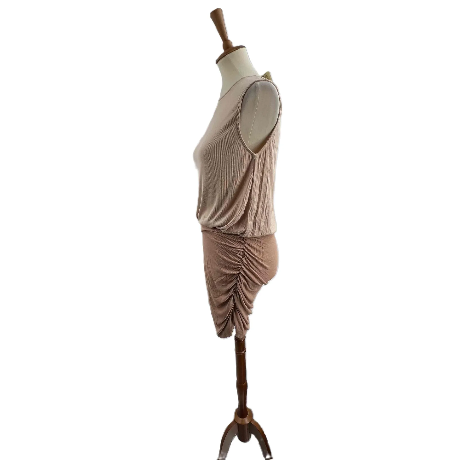 Ronny Kobo Cream‎ Sleeveless Ribbed Knit Skirt Round Neck Jersey Dress Small - Image 3