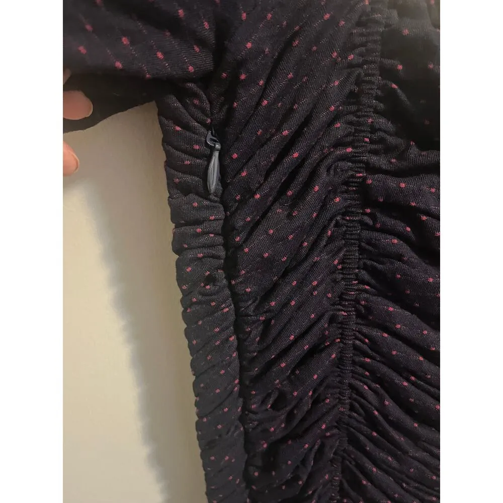 Free People "She’s In Parties" Scrunch Bodycon Dress Dark Navy Polka Dot sz. S - Image 9