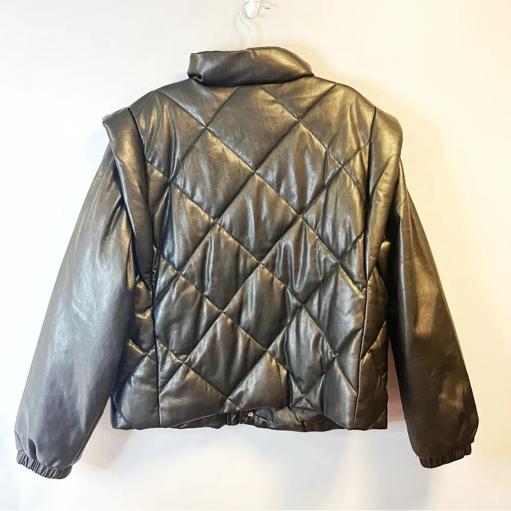 Pistola Callista Puffer Jacket w/ Removable Sleeves Black Faux Leather Sz XL NWT - Image 16