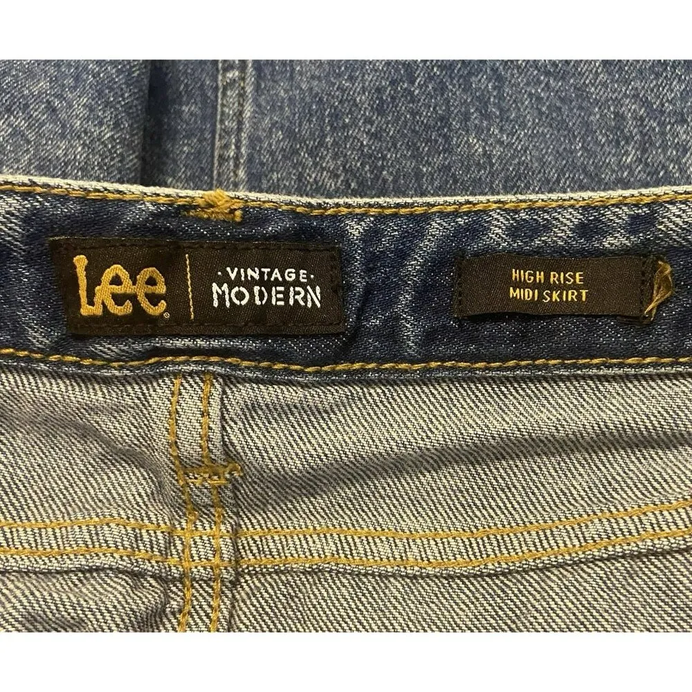 Lee Vintage Modern High Rise Midi Denim Skirt‎ 32 Western 80s Grunge Blue - Image 8