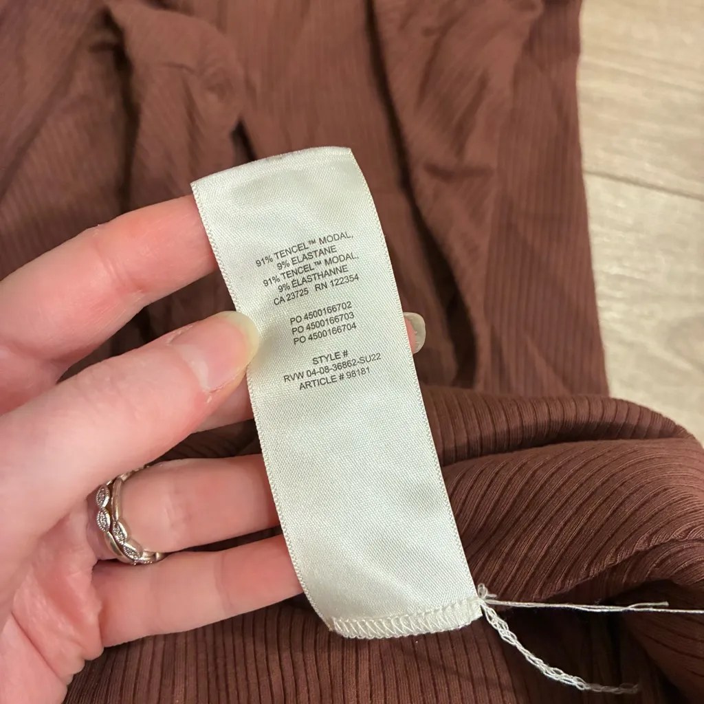 Wilfred x Aritzia Brown Ribbed V-neck Halter Mini Dress Tencel Modal Size S - Image 5