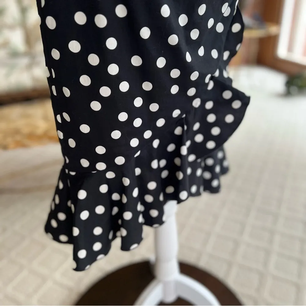 WHBM Skirt Polka Dot Black Poplin Ruffled 4 Knee Length Fitted Ruched Cocktail - Image 13