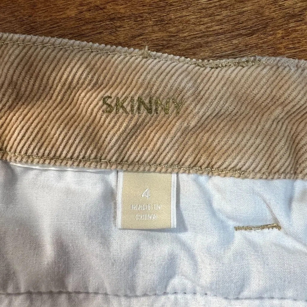 Michael Kors Corduroy Pants 4 Womens Khaki Tan Skinny Leg‎ Zip Pockets MK - Image 8