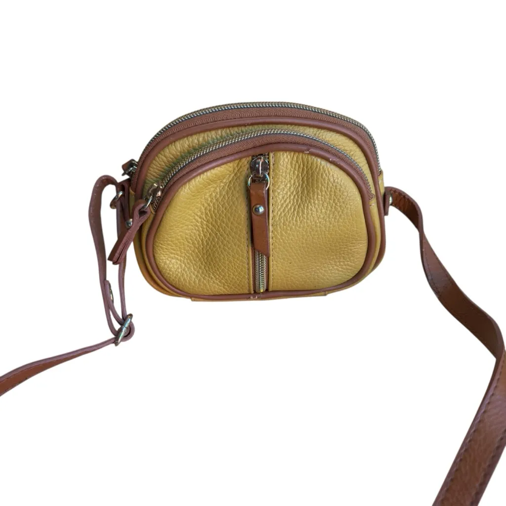 Valentina Made in Italy Leather Crossbody Bag Yellow Brown 8x6.5 Rare Color GUC - Image 3
