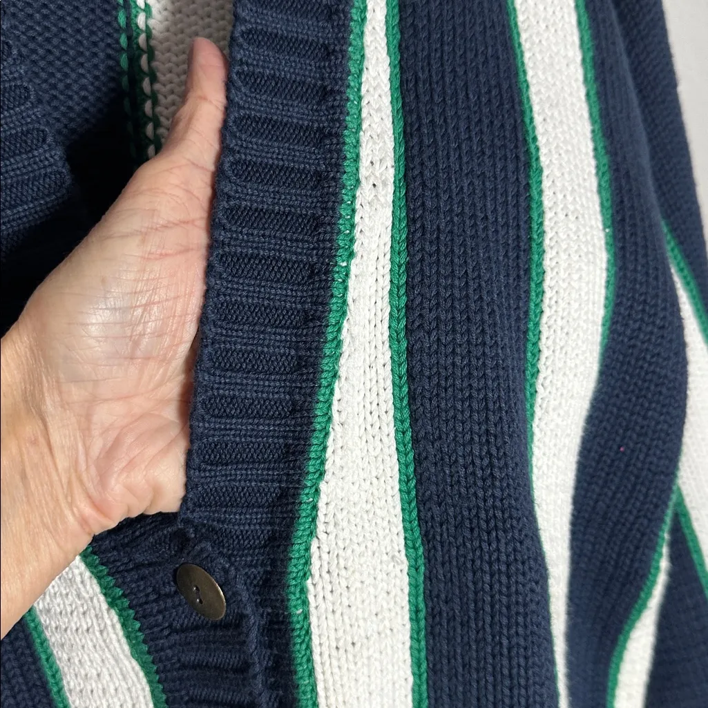 Vintage LizSport 90s Cardigan Sweater Navy Blue White Stripe Preppy Country Club - Image 7