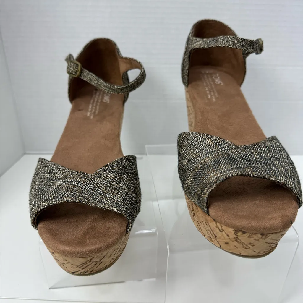 TOMS  Metallic Burlap Platform Wedge sandals size 8.5 - Image 3