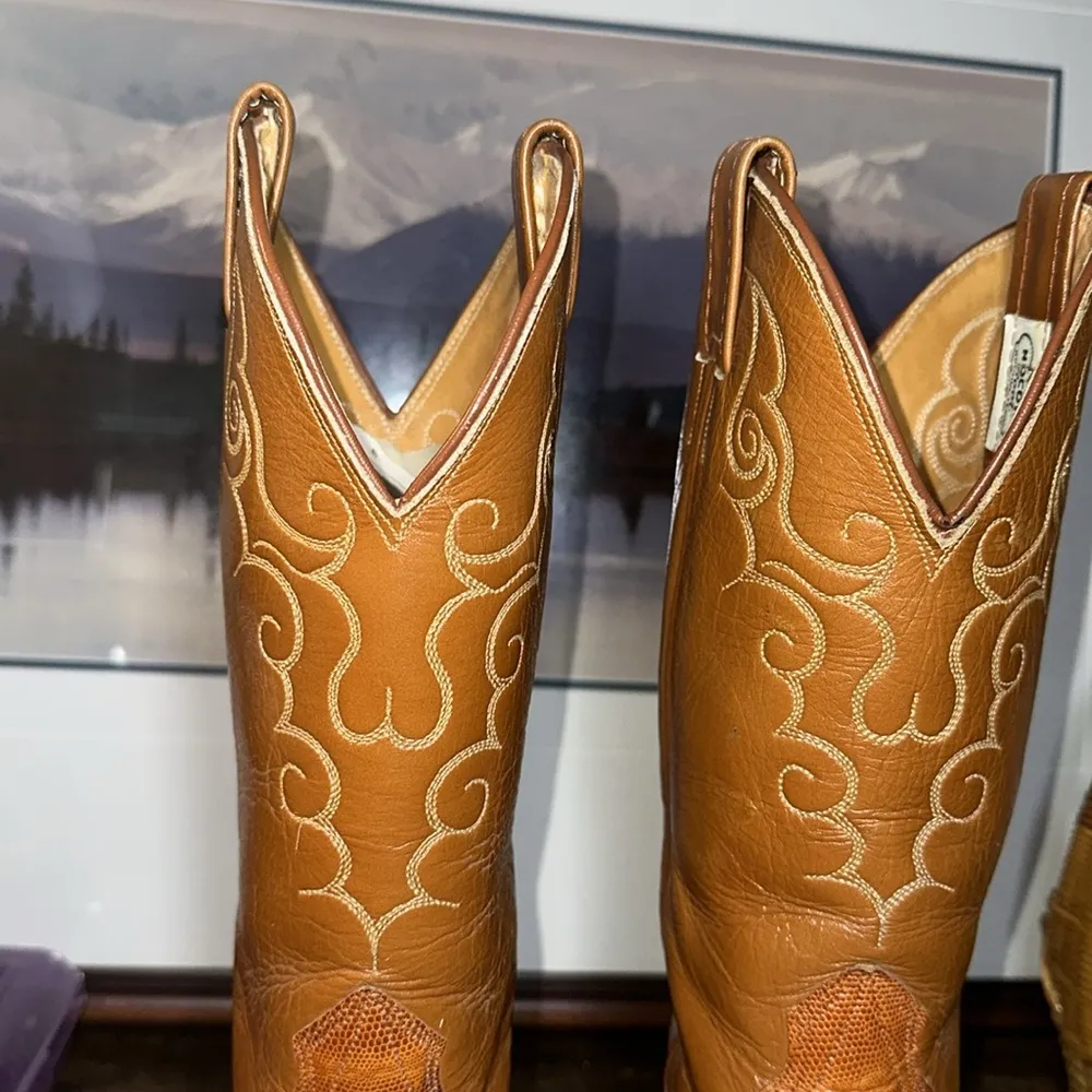 Vintage Nocona women's Western Genuine Lizard Cowgirl Boots size 5.5B Brown - Image 8