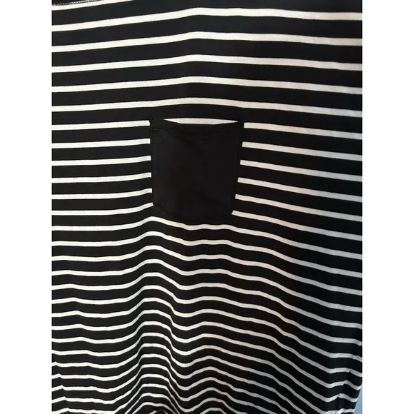 Calvin Klein Performance Women Large Stripe‎ Stretch Black White Pocket Tee Top - Image 3
