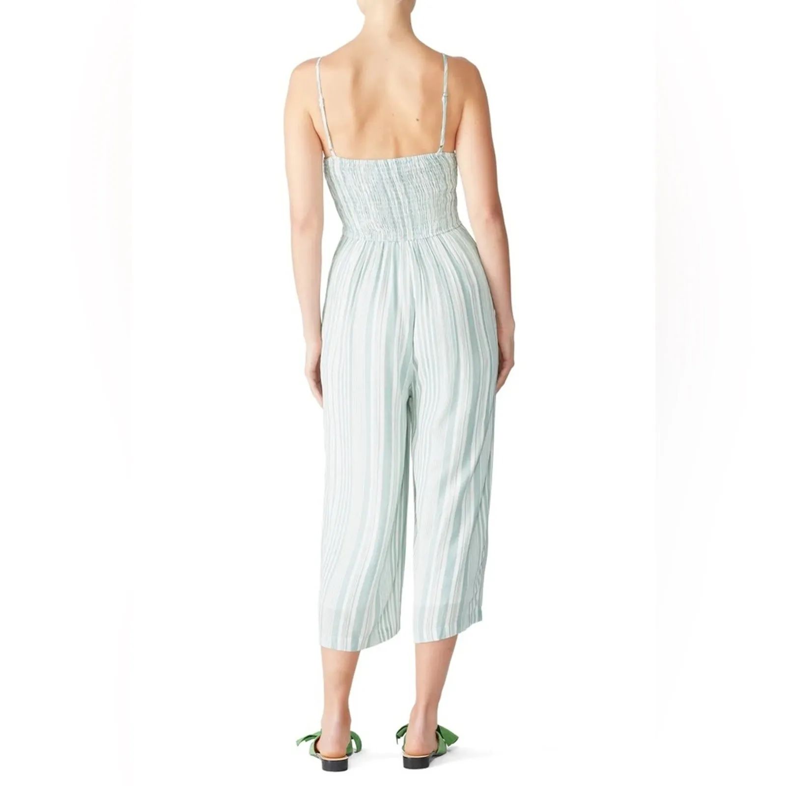 Minkpink Green White Low Tied Tie Front Striped Wide Leg Cropped Jumpsuit XS - Image 6