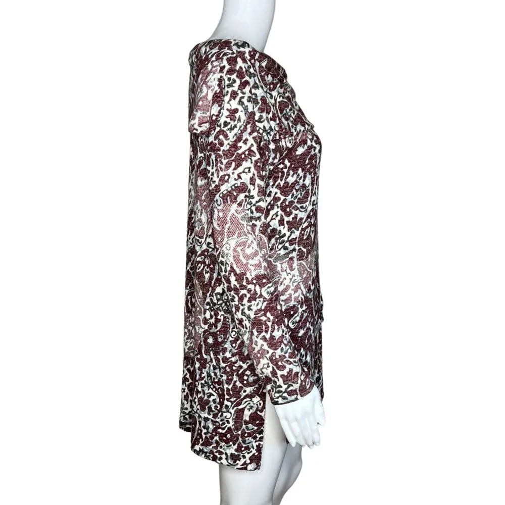 Chicos Sweater Womens Medium Tunic Burgundy Paisley Fold Over Neck Tunic Zenergy - Image 2