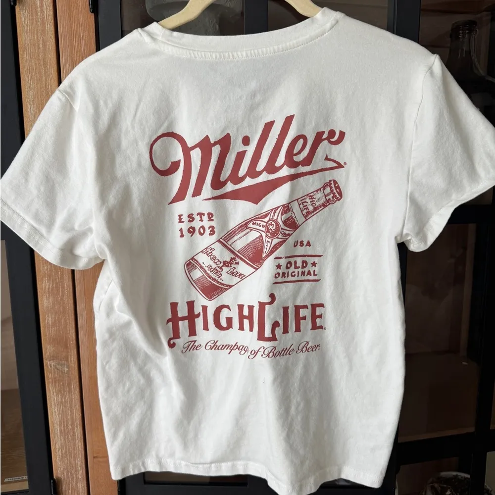 Miller Lite high life Tshirt embroidered tee crewneck beer graphic short sleeve White Size L - Image 2