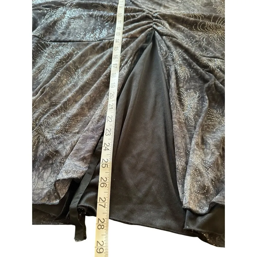 M.K.M. Designs Sheer Black Silver Sparkly Blouse Ruched Front Slit 3X Whimsigoth - Image 9