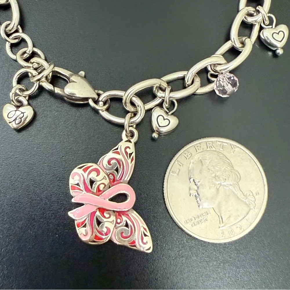 Retired Vintage BRIGHTON Power of Pink Butterfly Charm Breast Cancer Bracelet - Image 6