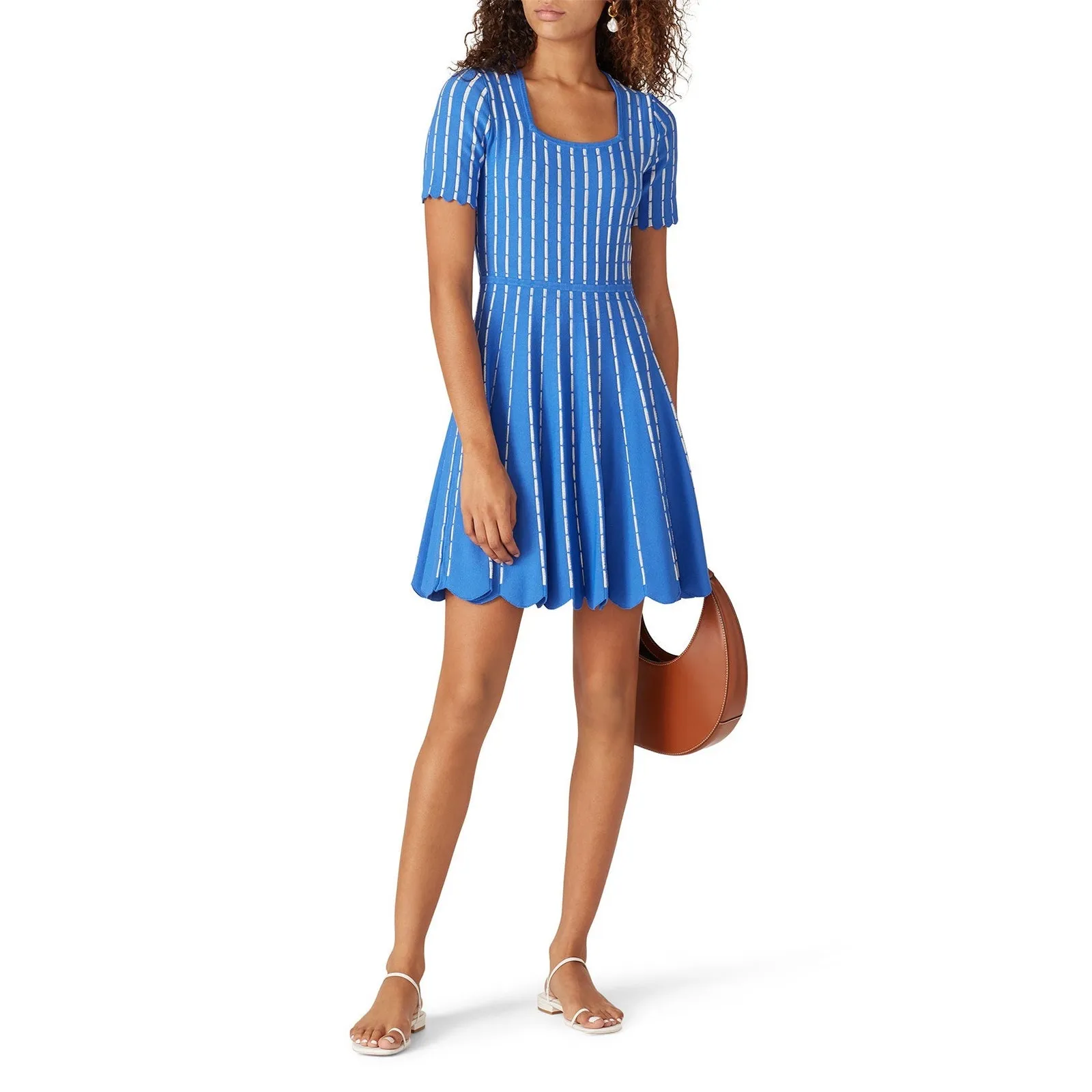 SHOSHANNA Blue White Striped Knit Hourglass Short Sleeve Arcadia Dress sz M - Image 5