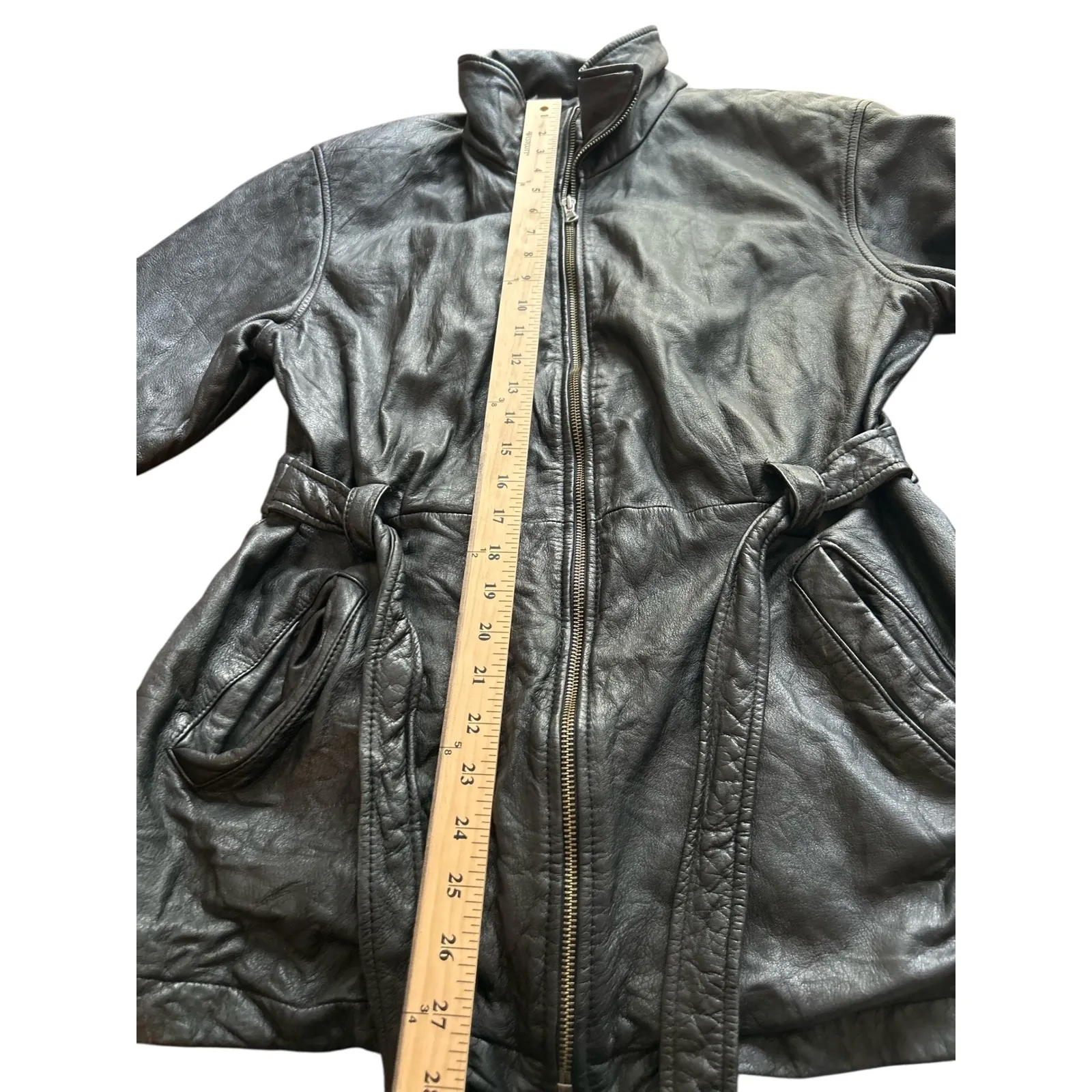 Jacqueline Ferrar Black Leather Jacket Women's Large Belted - Image 9