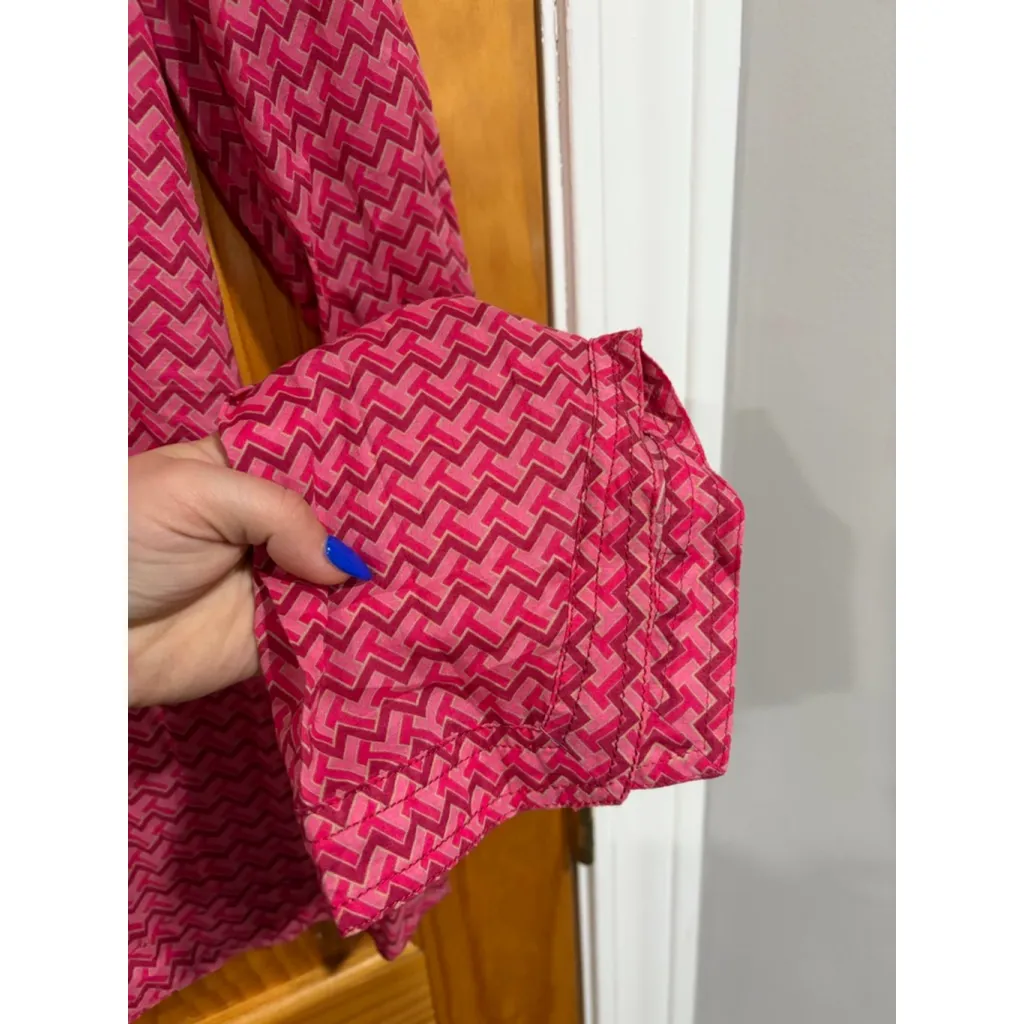 Tory Burch Pink Geometric Print Blouse Top Size 6 Cotton Preppy Chic Holiday - Image 3