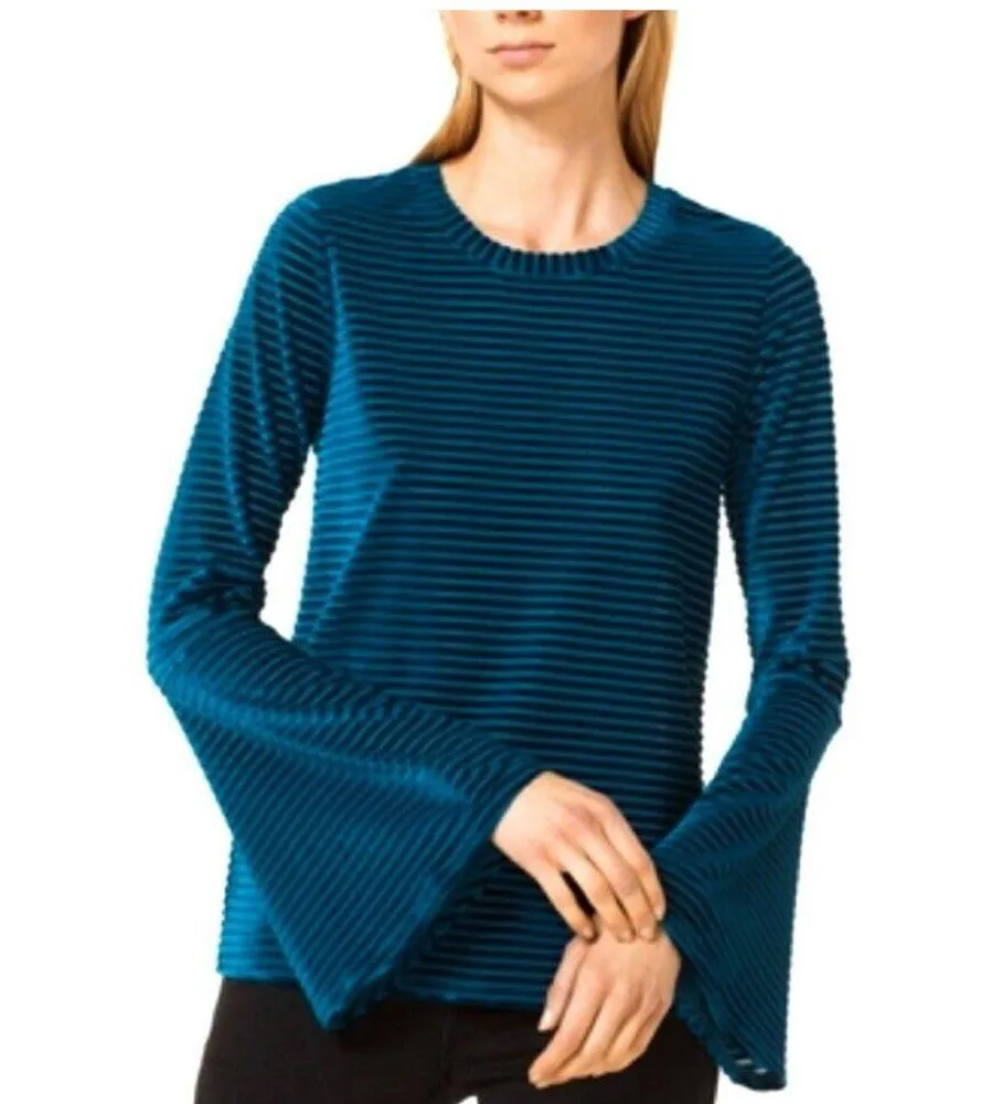 Michael Michael Kors Teal Velvet Burnout Bell Sleeve Top - Image 2