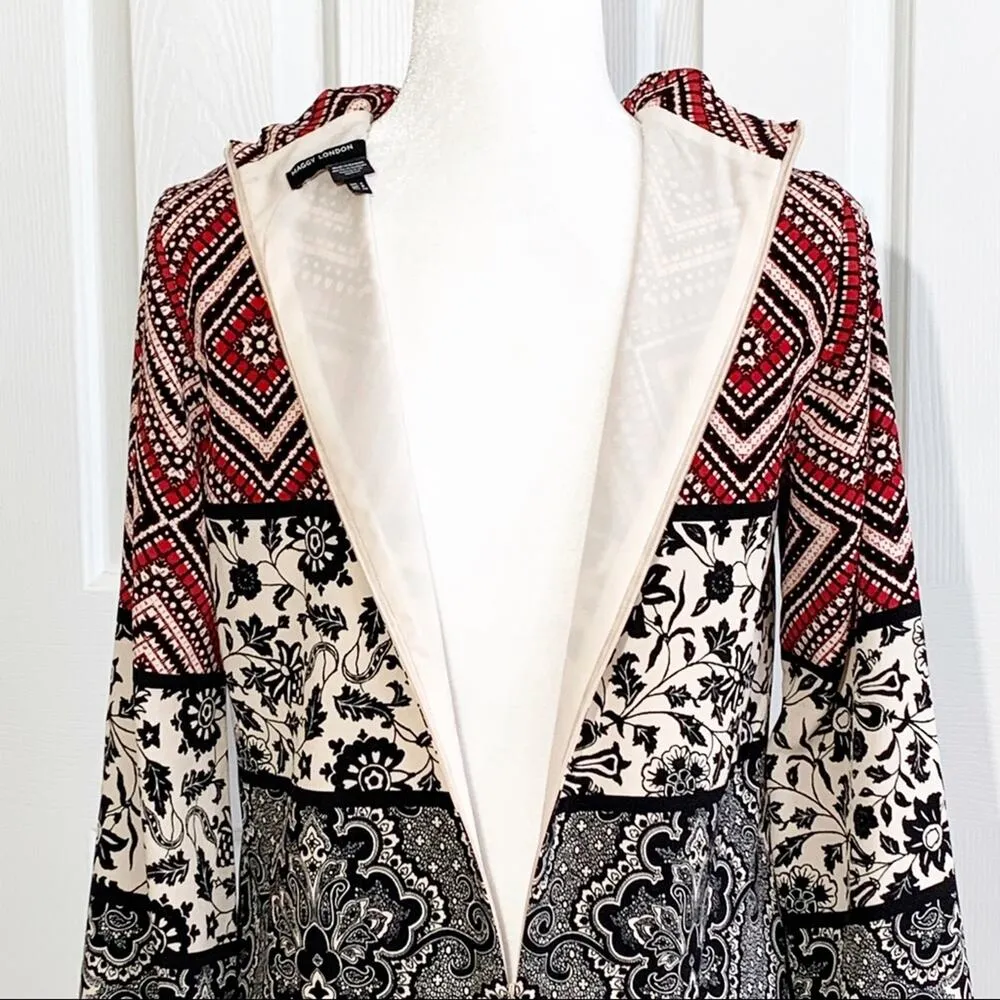 Maggy London Dress 3/4 Sleeve Mixed Print V-Neck Tie Dress Size 4 - Image 10