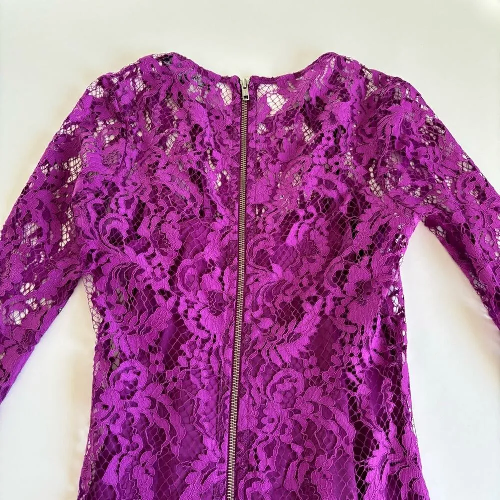 For Love & Lemons Maui Waui Lace Long Sleeve Mini Dress Purple Orchid XS - Image 12