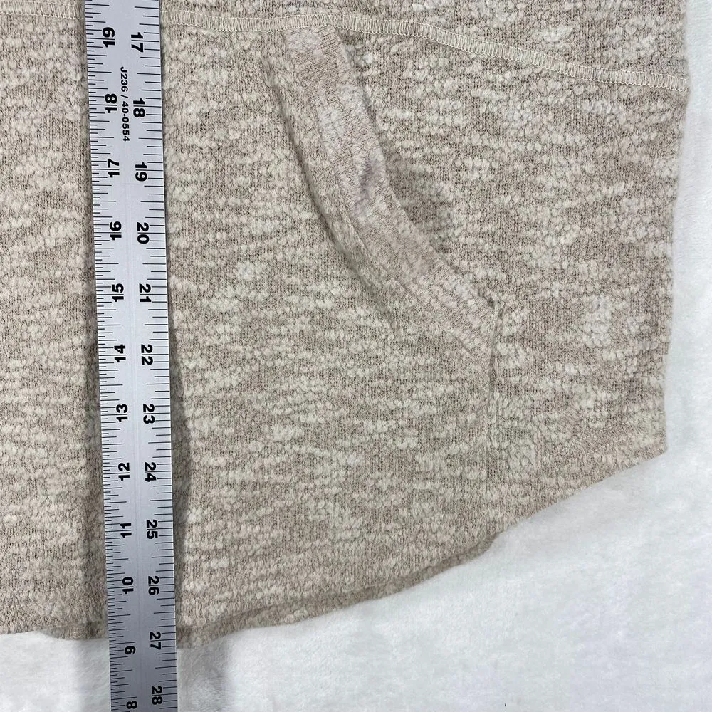 Prana Womens M Cowl Neck Pullover sweater top Drawstring Pouch Pocket Beige - Image 3