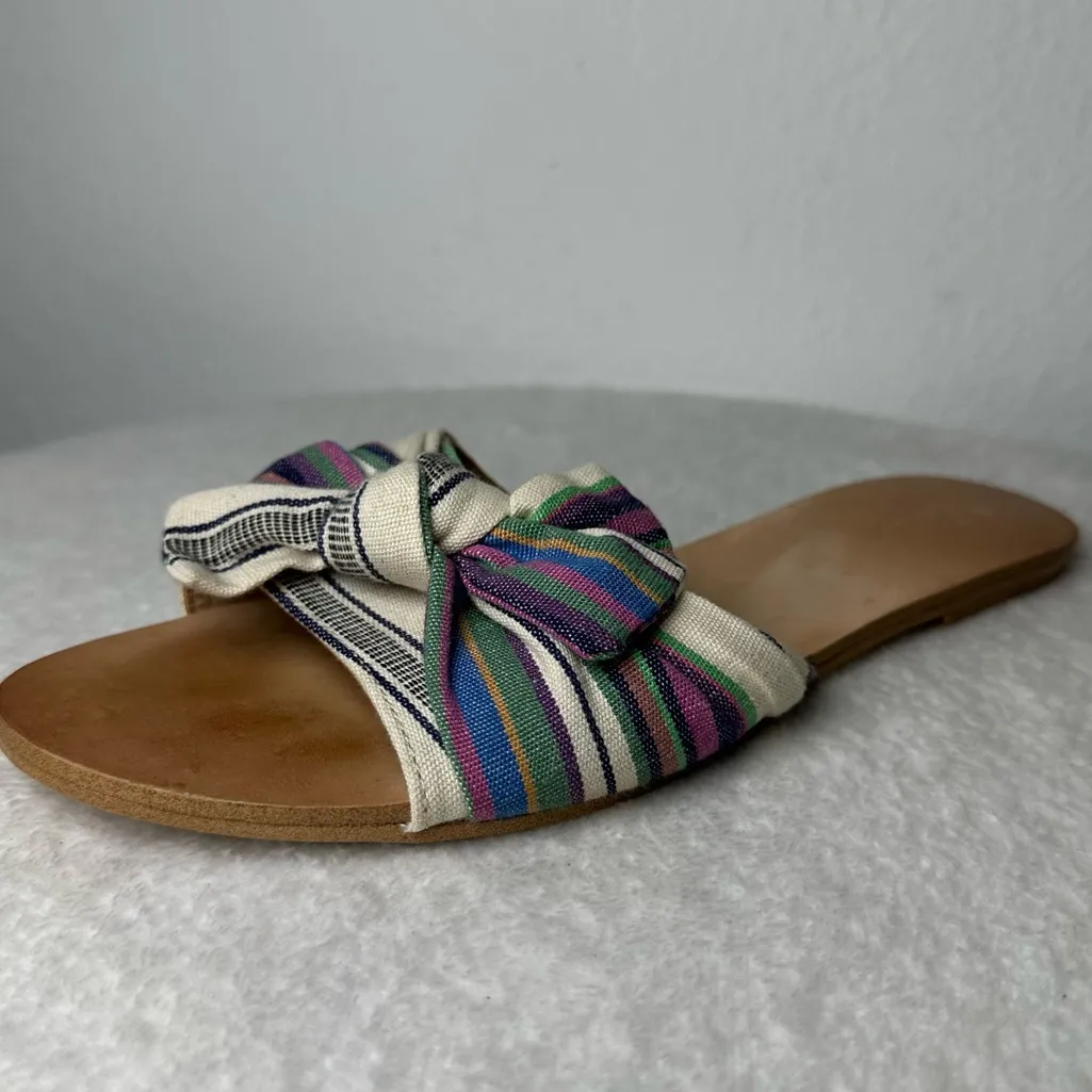 Anthropologie Striped And Knotted Bow Sandals  Flats Purple and Green Size 8 - Image 2
