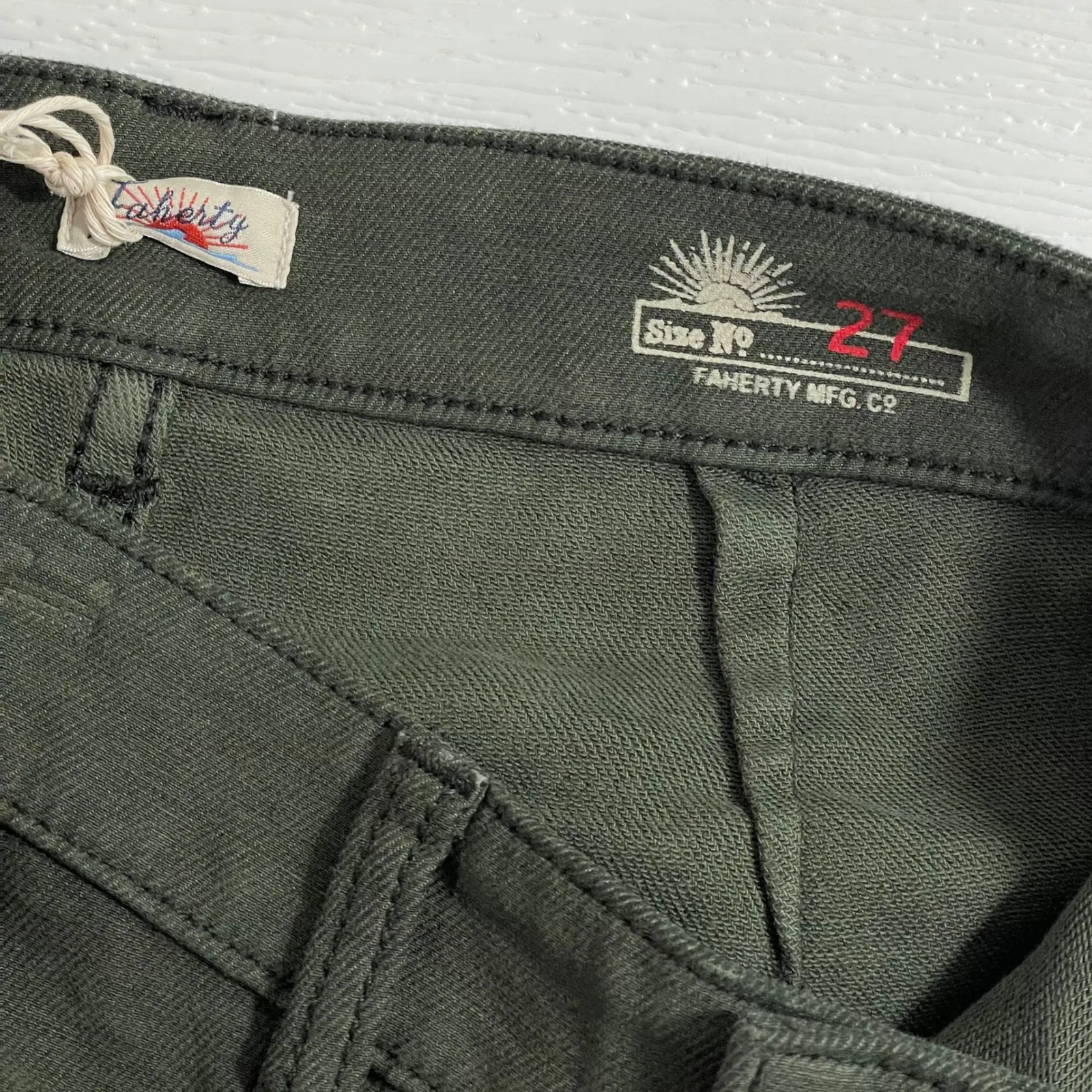 Faherty NWT Stretch Terry Patch Pocket Pant - Forest Olive Size 27 Trousers - Image 6