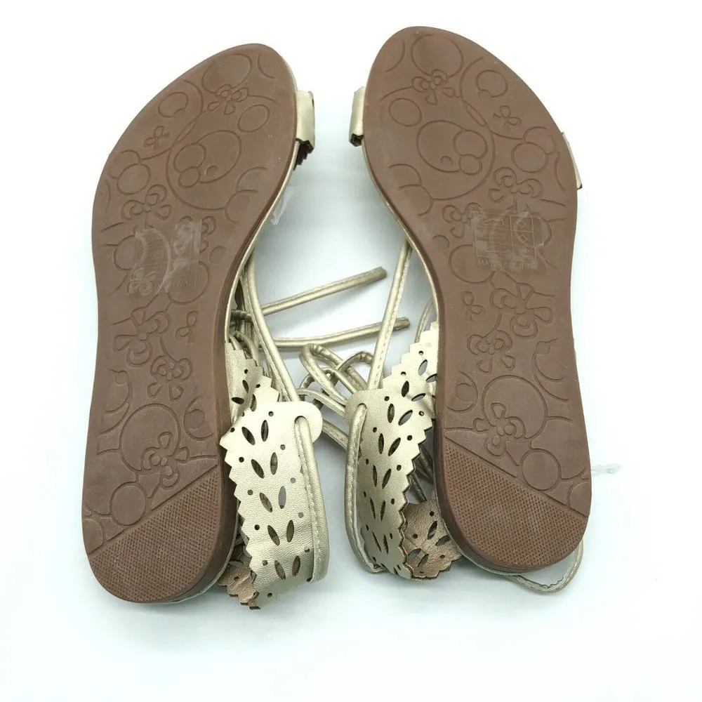 Mudan Womens Sandals Faux Leather Lace Up Metallic Gold Laser Cut Size 6 - Image 4