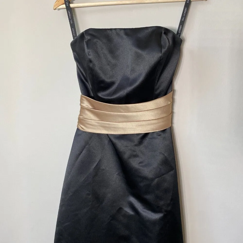 Bill Levkoff Women's Sz 6 Strapless Belted Sash Evening Formal Midi Dress Black - Image 6