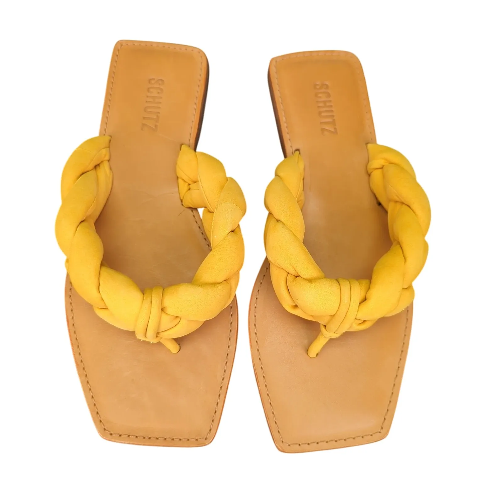 Schutz Cecily Square Flat Thong Sandals Casual Braid Marigold Yellow Women's 10B - Image 4