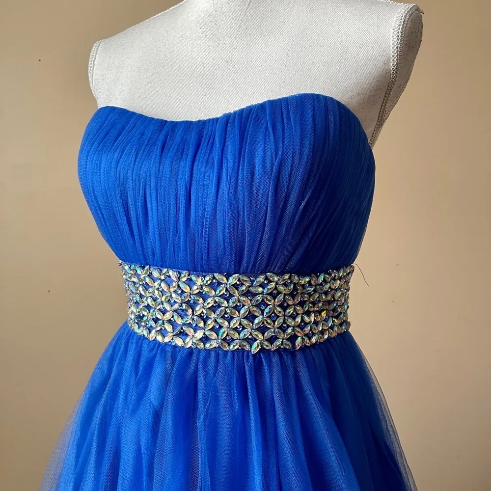 BLUSH BY ALEXIA | Blue Strapless Rhinestone Embellished Ball Down Sz 10 - Image 5