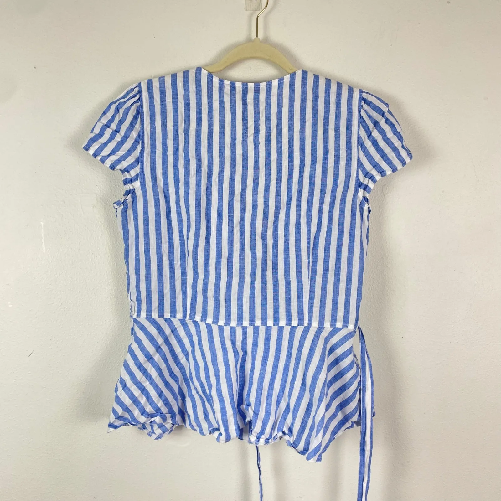 Polo Ralph Lauren Striped Wrap Blouse Linen Blend Women's Size M Preppy Summer - Image 6