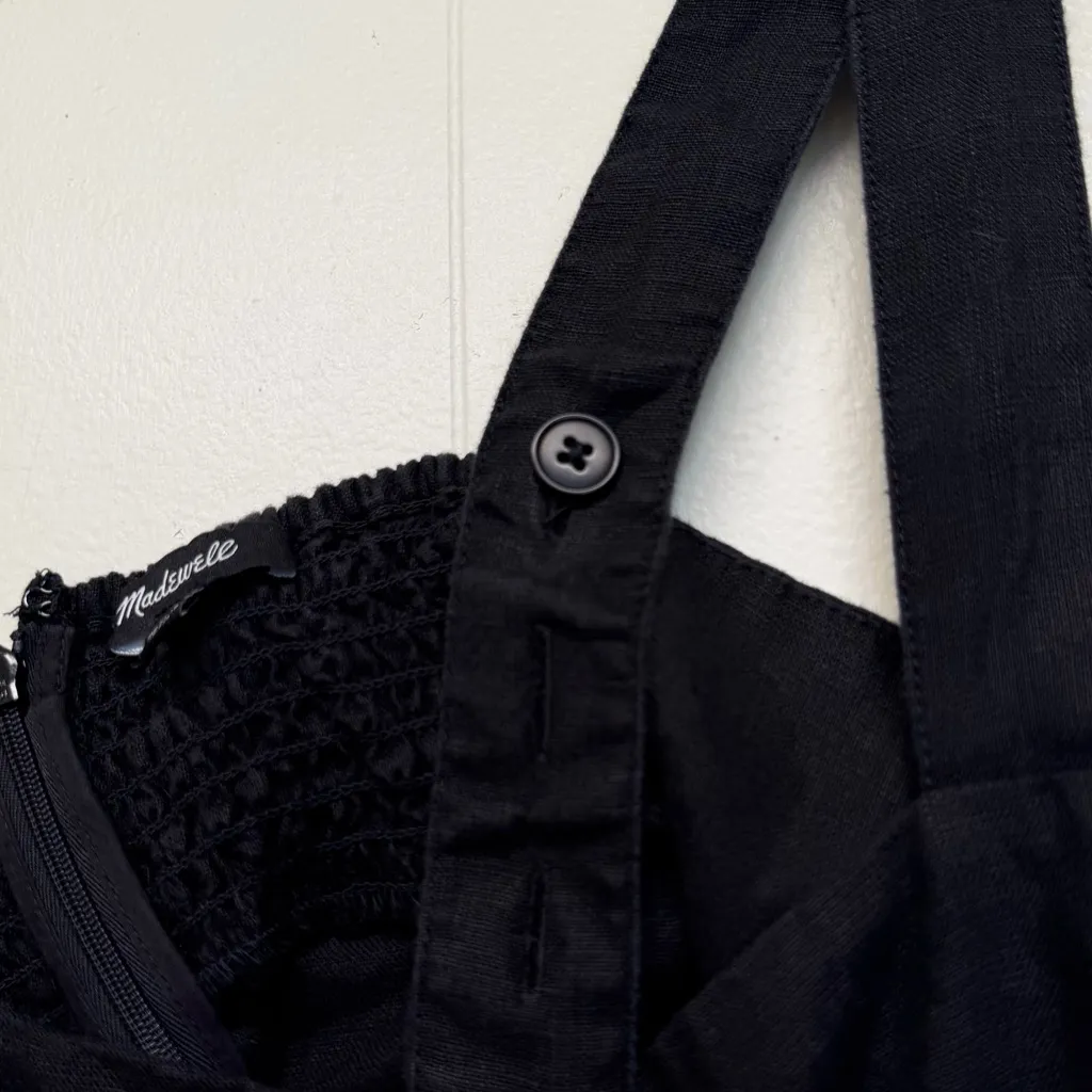 MADEWELL Black Squareneck Wide-Leg Jumpsuit in 100% Linen Size 10 - Image 12