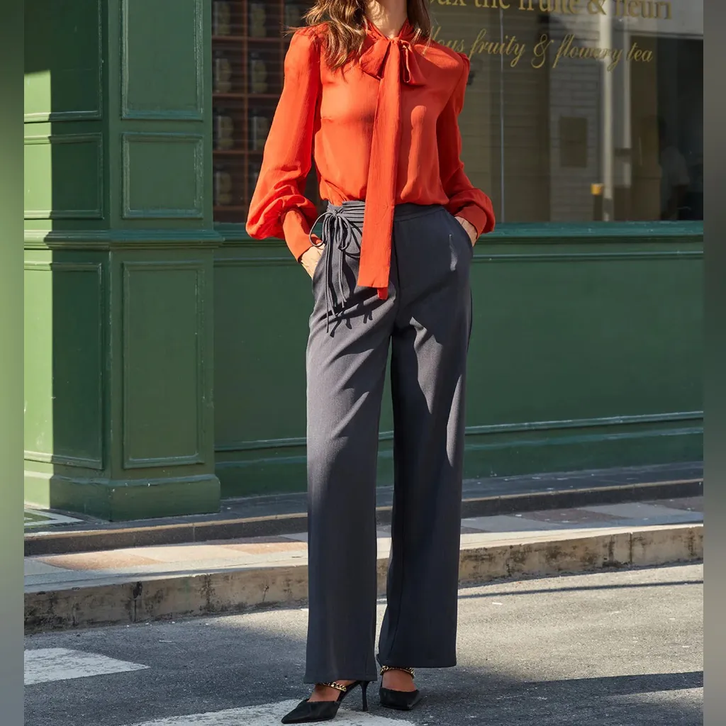 Rihoas Grey Natural Waisted Straight Pants Gray Size M - Image 3