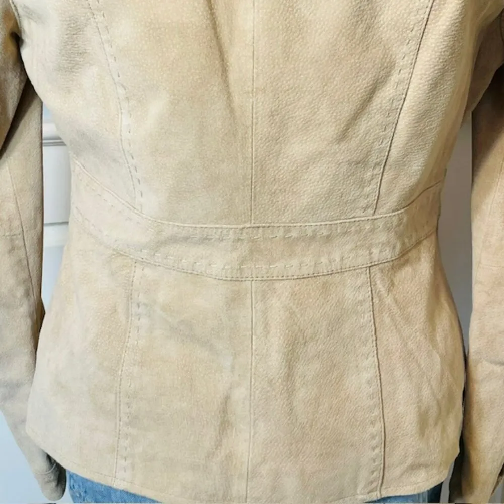 Vintage Y2k Suede Leather Western Blazer Jacket Stitched Details Stone 10 Tan - Image 7