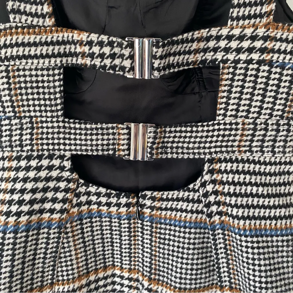 Le’ AL.X Wool Blend Glen Plaid Sweetheart Bustier Mini Dress size XS Black - Image 8