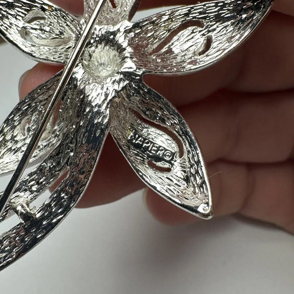 Napier Flower Brooch Pin Silver Tone Clear & Purple Rhinestone - Image 8