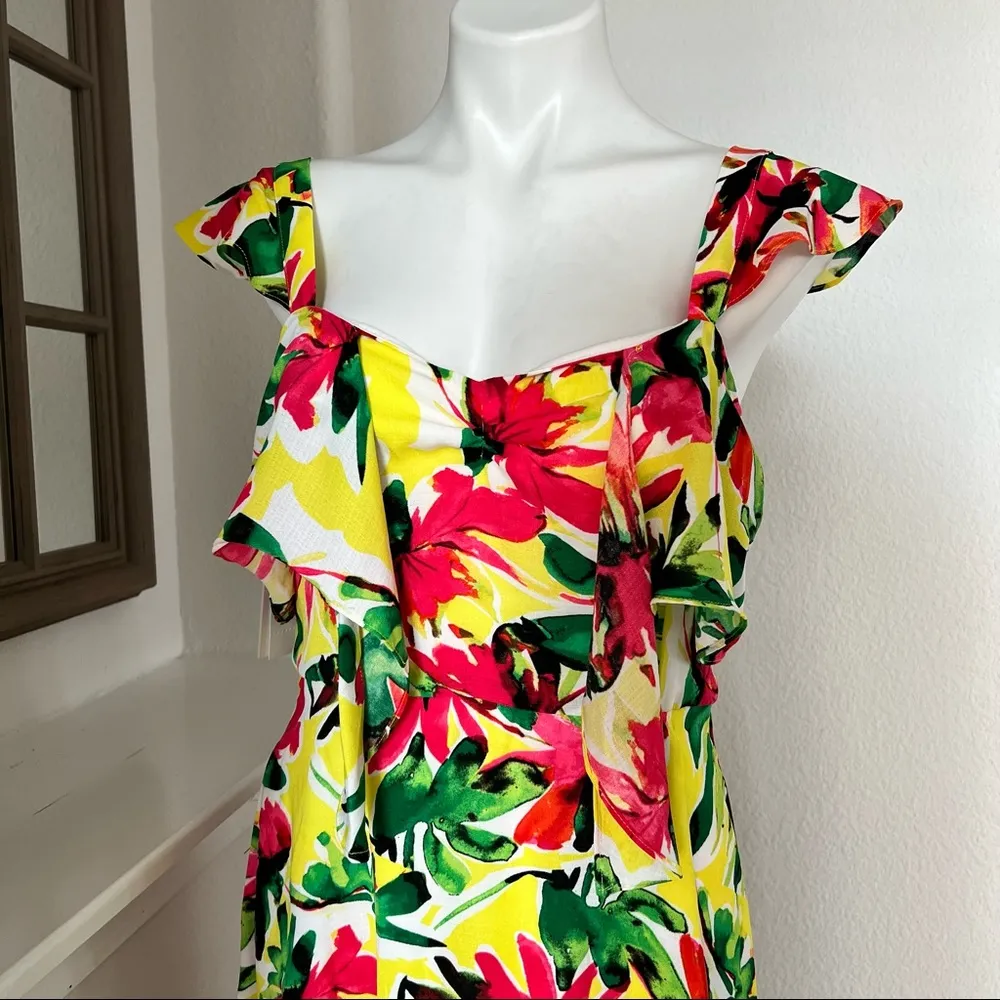 Julia Jordan Floral Dress Yellow Multi Ruffle Shoulder Midi Size 6 NWT $129.00 - Image 5