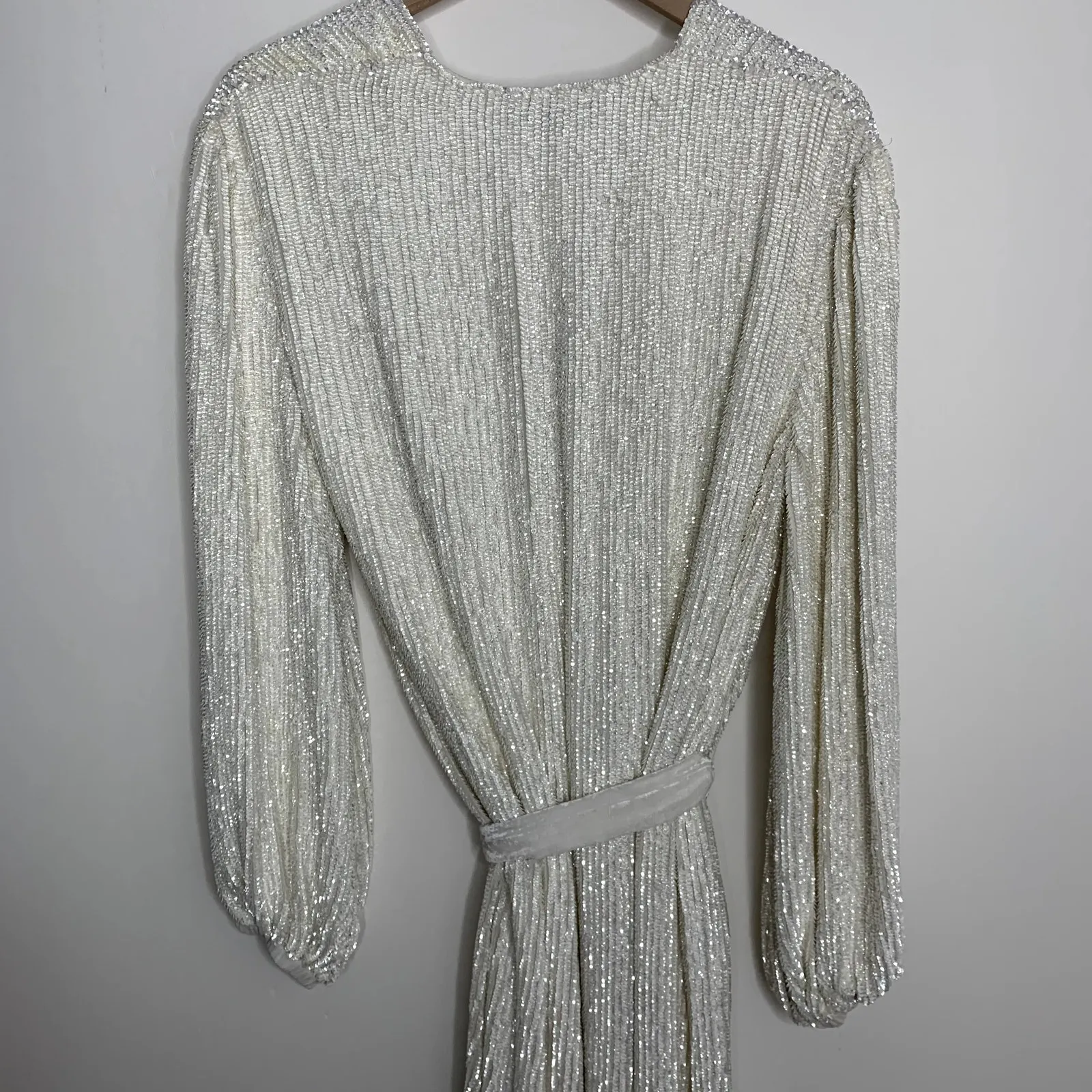 Retrofete Gabrielle Robe Sequins Wrap Mini Dress in Moonglow White Womens XS - Image 11
